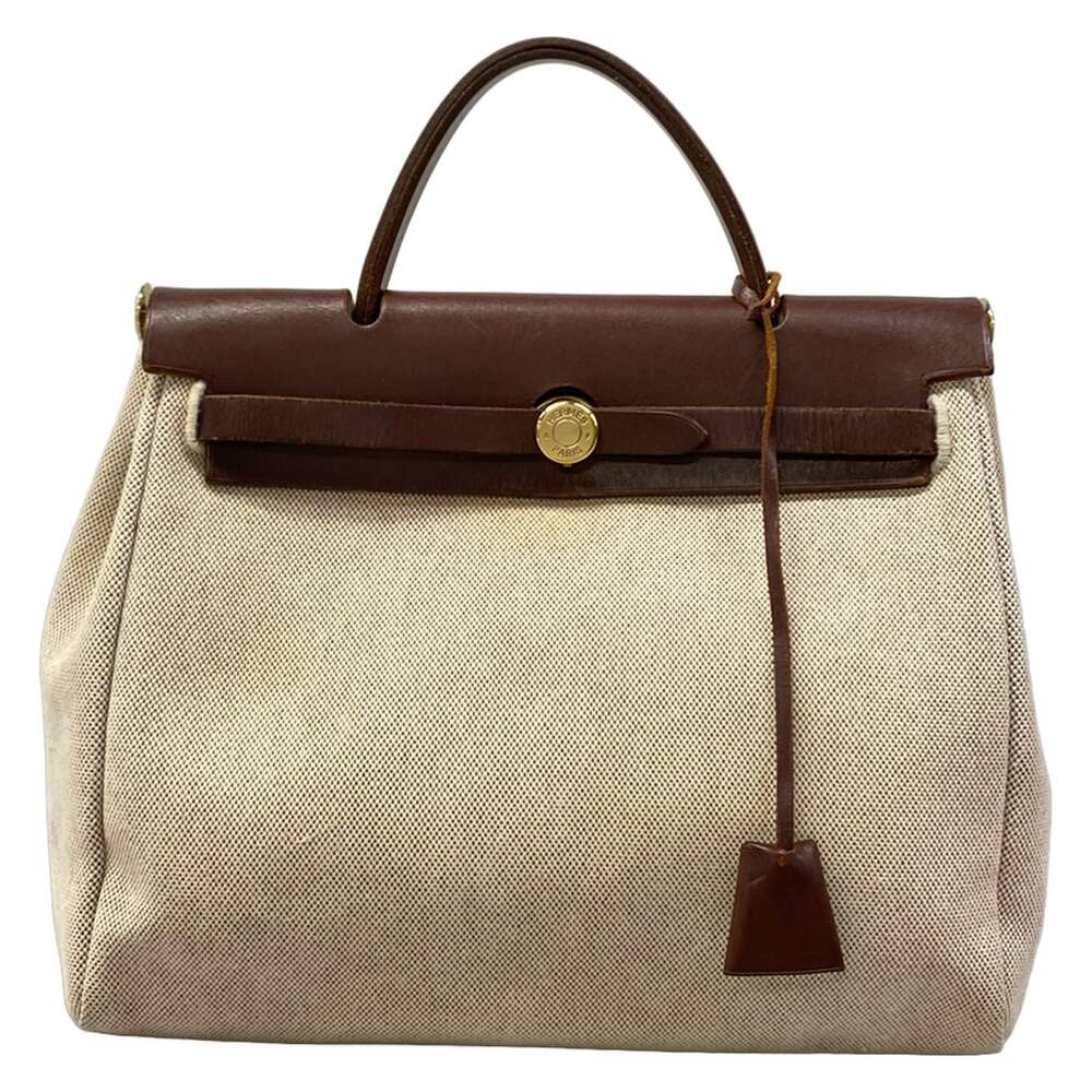 Hermès Herbag PM Handbag Beige Brown Dark Brown Toile H Box Calf